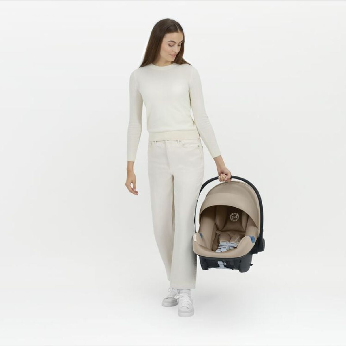 Cybex Aton G2 Swivel with Load Leg Base - Almond Beige - Lightweight, Premium & Travel-Ready